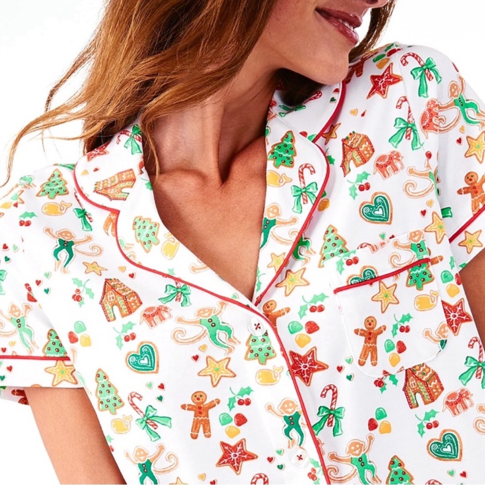 Roller Rabbit Gingerbread Party Holiday Christmas Polo Pajamas Size MEDIUM NWT